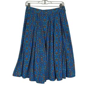 Lularoe Madison Skirt Women's XL Blue Orange Geometric Print Box Pleated Pockets